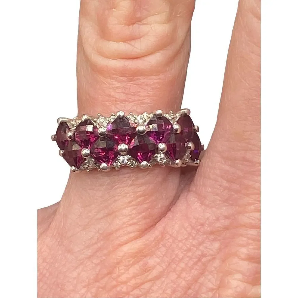 Michelle Albala sterling silver 925 cushion cut garnet and diamond ring tested s
